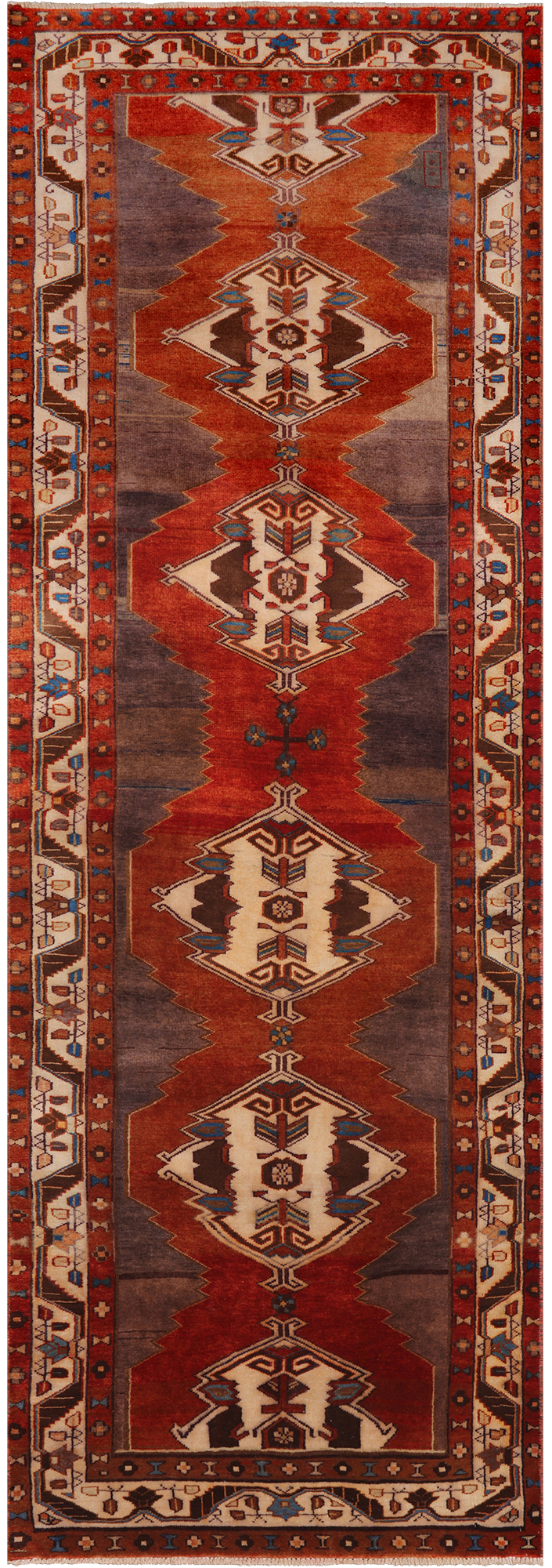 Red Vintage Persian Handmade Wool Runner Rug - 3' 4" X 9' 10"