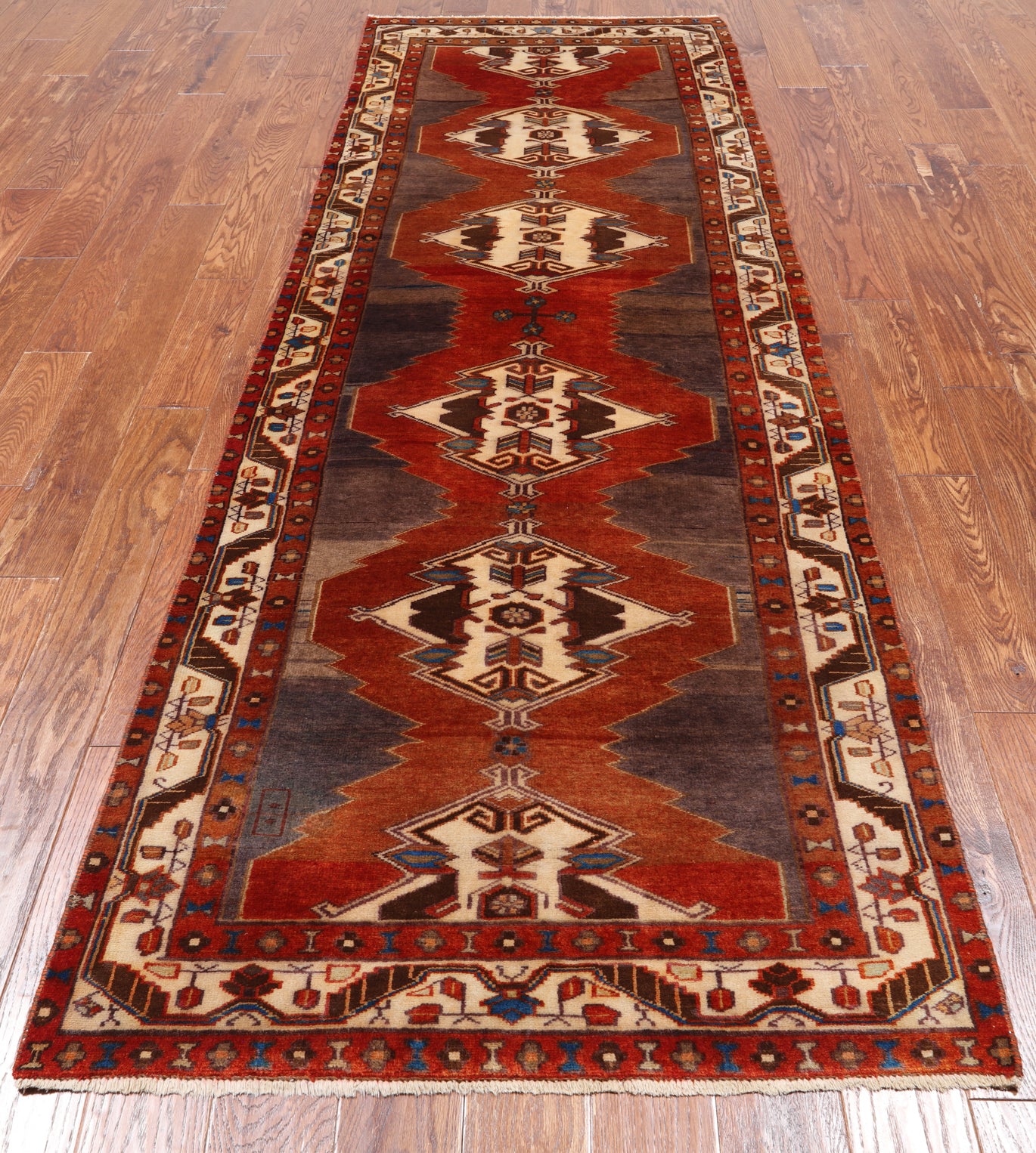 Red Vintage Persian Handmade Wool Runner Rug - 3' 4" X 9' 10"