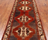 Red Vintage Persian Handmade Wool Runner Rug - 3' 4" X 9' 10"