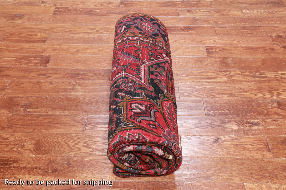 Rust Vintage Persian Heriz Serapi Handmade Wool Rug - 6' 3" X 9' 7"