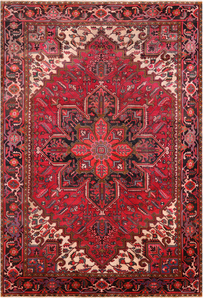 Rust Vintage Persian Heriz Serapi Handmade Wool Rug - 6' 3" X 9' 7"