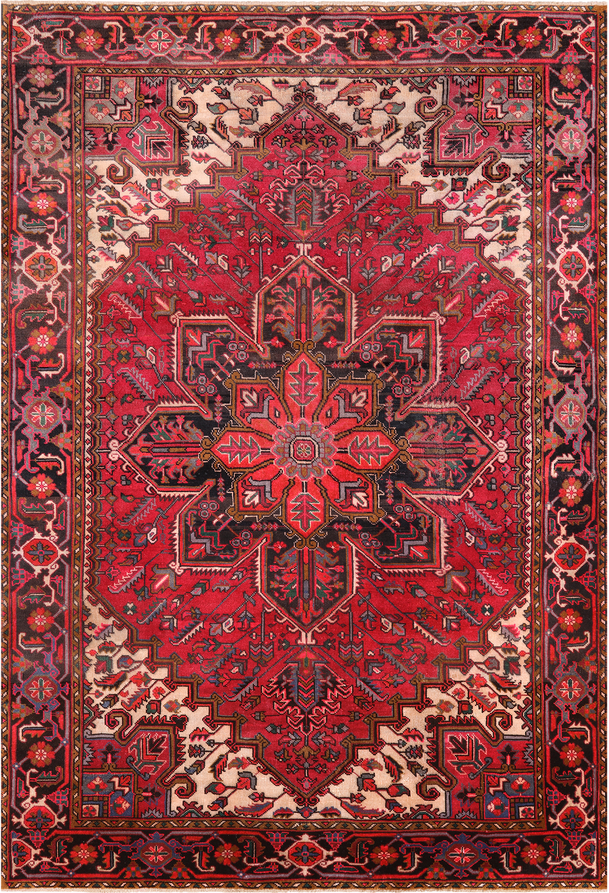 Rust Vintage Persian Heriz Serapi Handmade Wool Rug - 6' 3" X 9' 7"