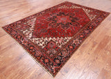 Rust Vintage Persian Heriz Serapi Handmade Wool Rug - 6' 3" X 9' 7"