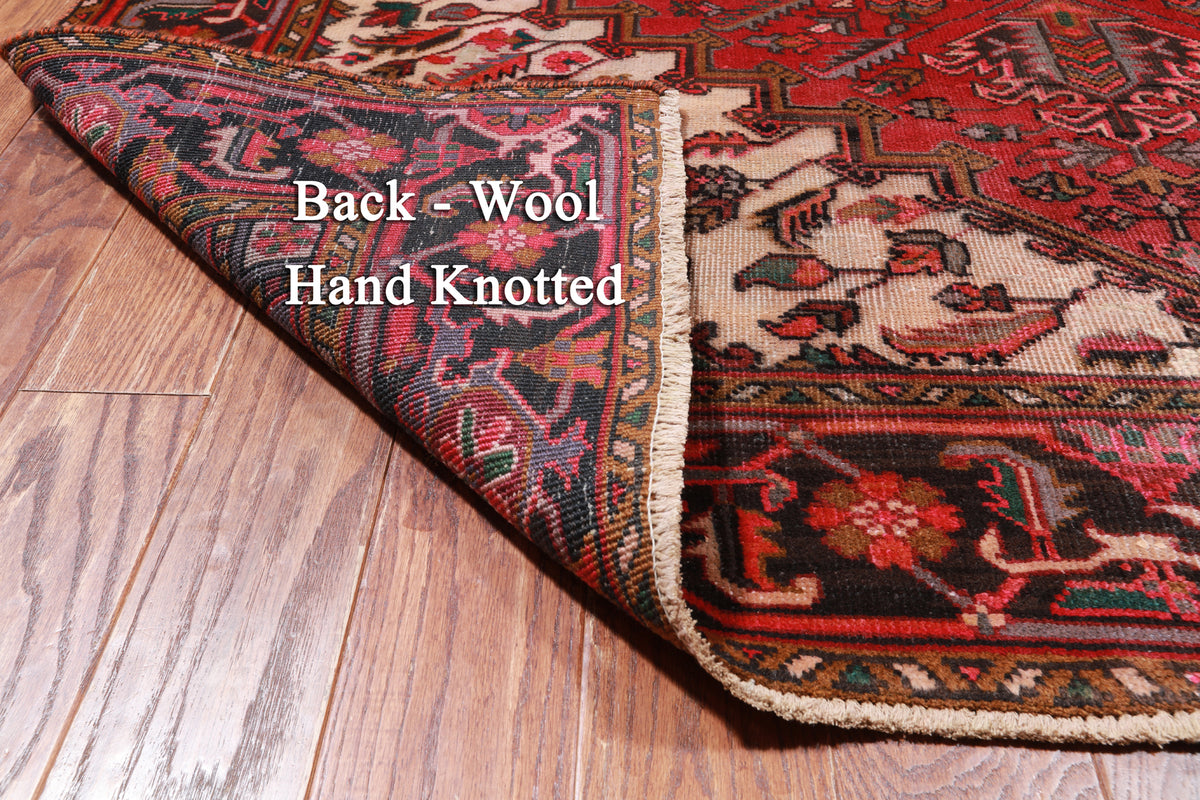 Rust Vintage Persian Heriz Serapi Handmade Wool Rug - 6' 3" X 9' 7"