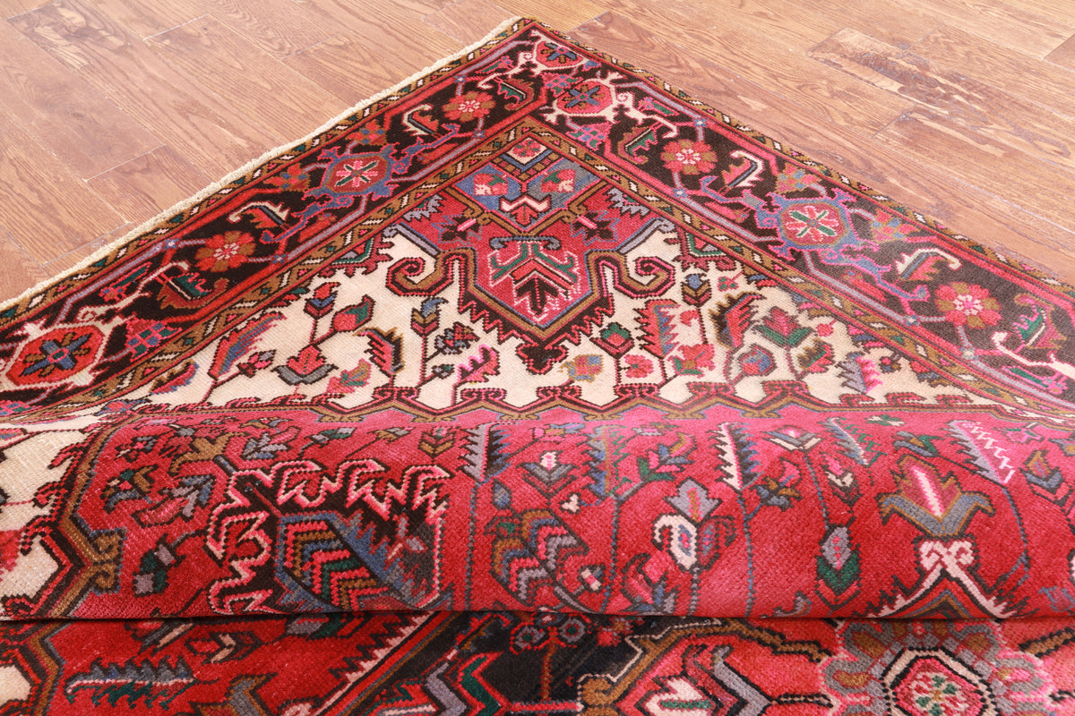 Rust Vintage Persian Heriz Serapi Handmade Wool Rug - 6' 3" X 9' 7"