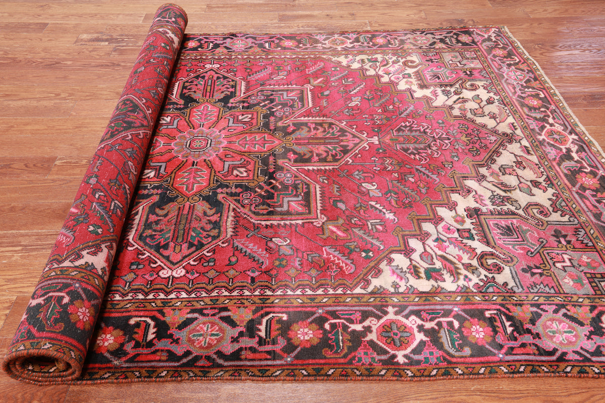 Rust Vintage Persian Heriz Serapi Handmade Wool Rug - 6' 3" X 9' 7"