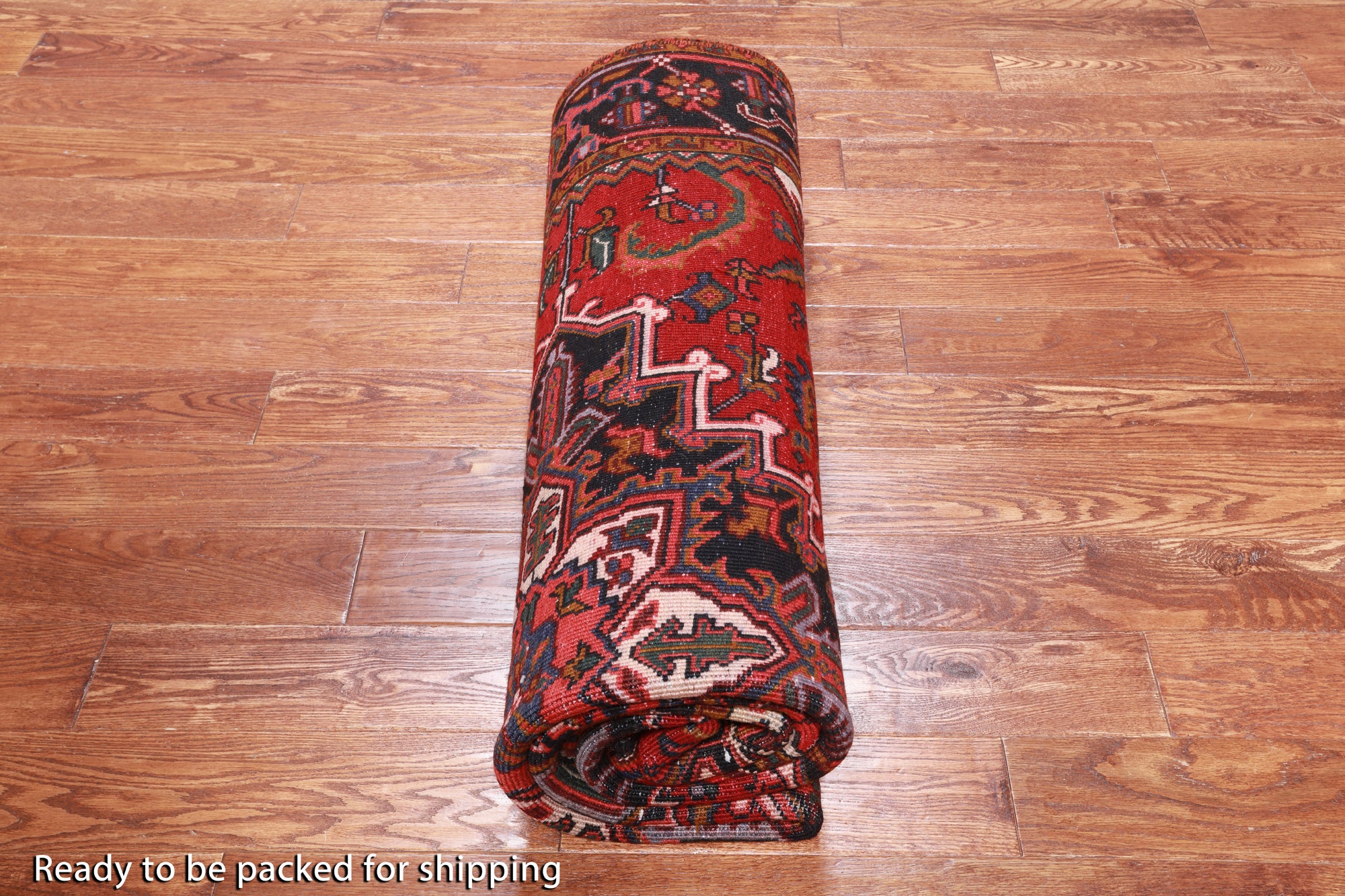 Red Vintage Persian Heriz Serapi Handmade Wool Rug - 6' 6" X 9' 1"