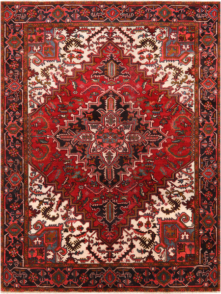 Red Vintage Persian Heriz Serapi Handmade Wool Rug - 6' 6" X 9' 1"