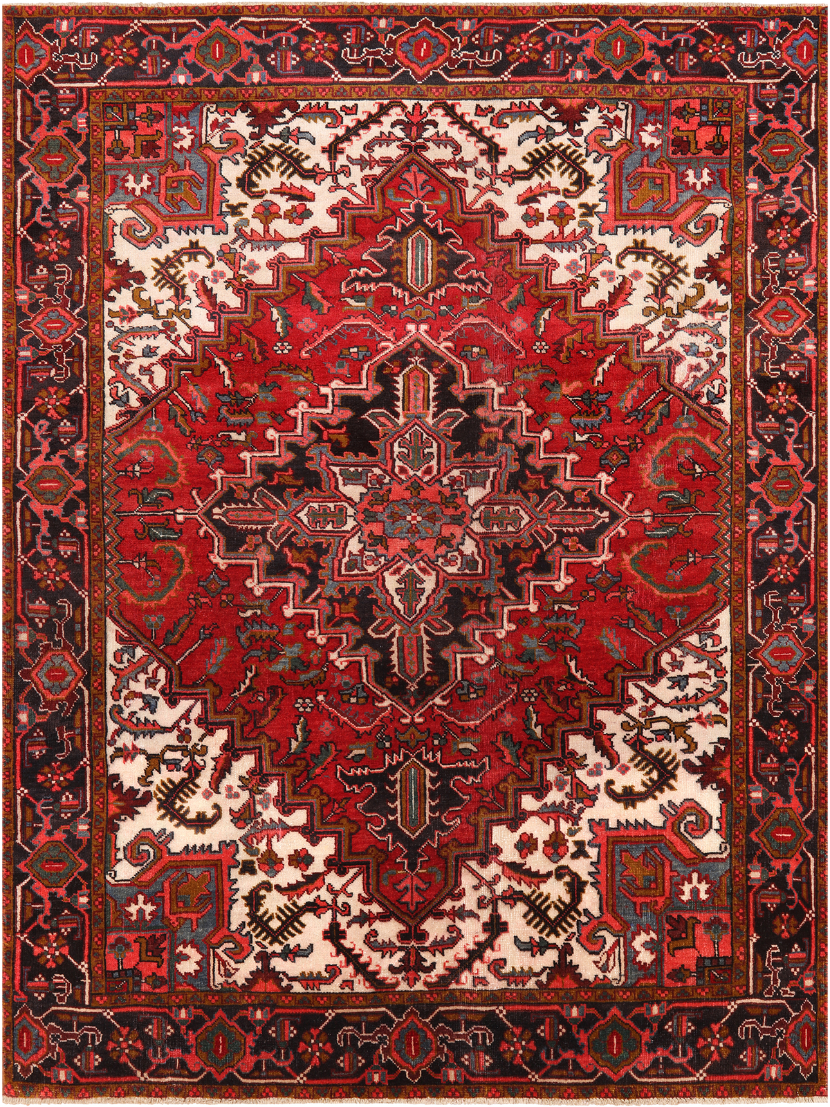 Red Vintage Persian Heriz Serapi Handmade Wool Rug - 6' 6" X 9' 1"