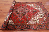 Red Vintage Persian Heriz Serapi Handmade Wool Rug - 6' 6" X 9' 1"