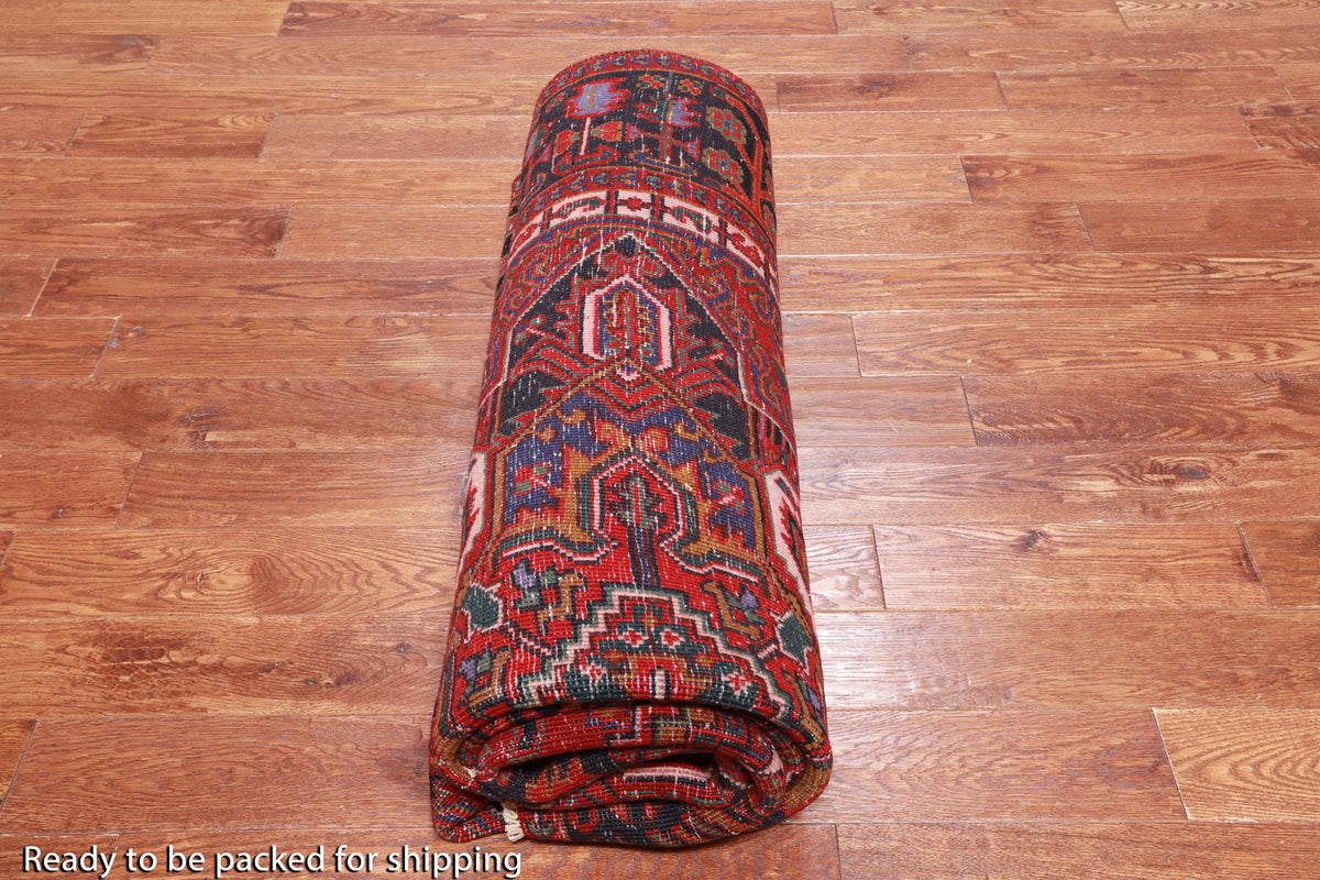 Red Vintage Persian Heriz Serapi Handmade Wool Rug - 6' 10" X 9' 11"
