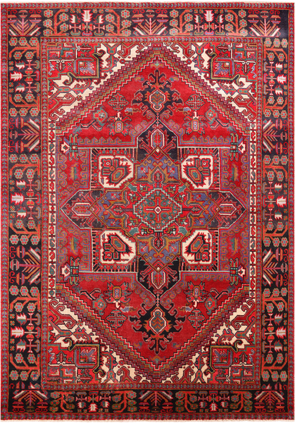 Red Vintage Persian Heriz Serapi Handmade Wool Rug - 6' 10" X 9' 11"