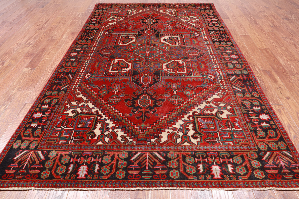 Red Vintage Persian Heriz Serapi Handmade Wool Rug - 6' 10" X 9' 11"