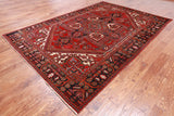 Red Vintage Persian Heriz Serapi Handmade Wool Rug - 6' 10" X 9' 11"