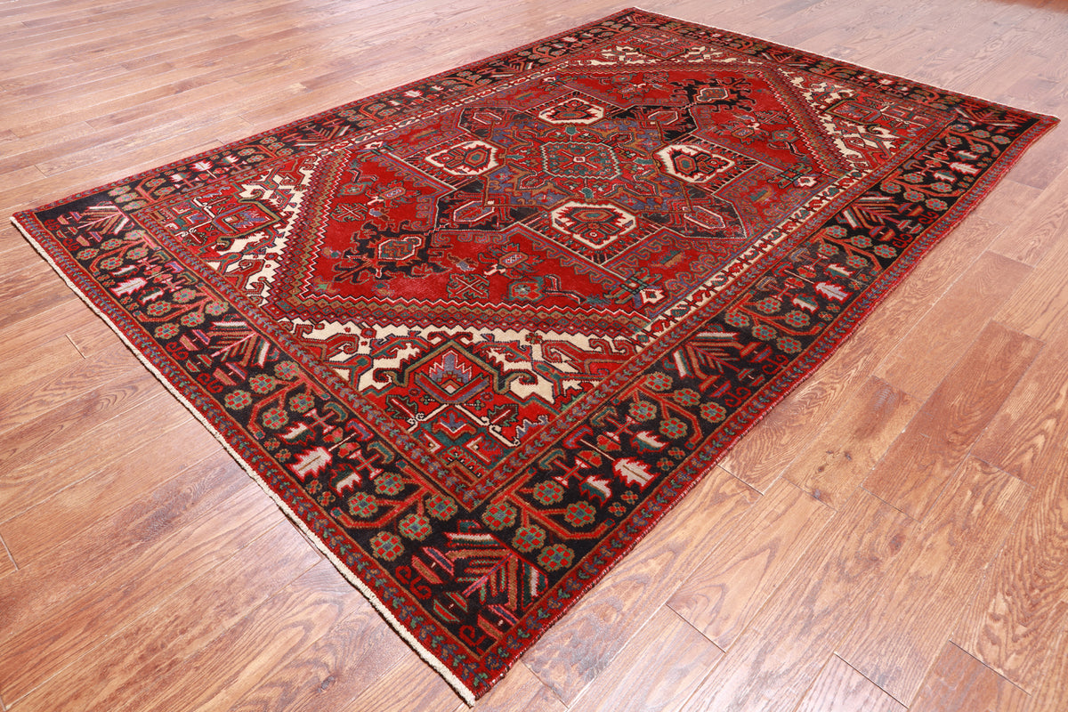 Red Vintage Persian Heriz Serapi Handmade Wool Rug - 6' 10" X 9' 11"