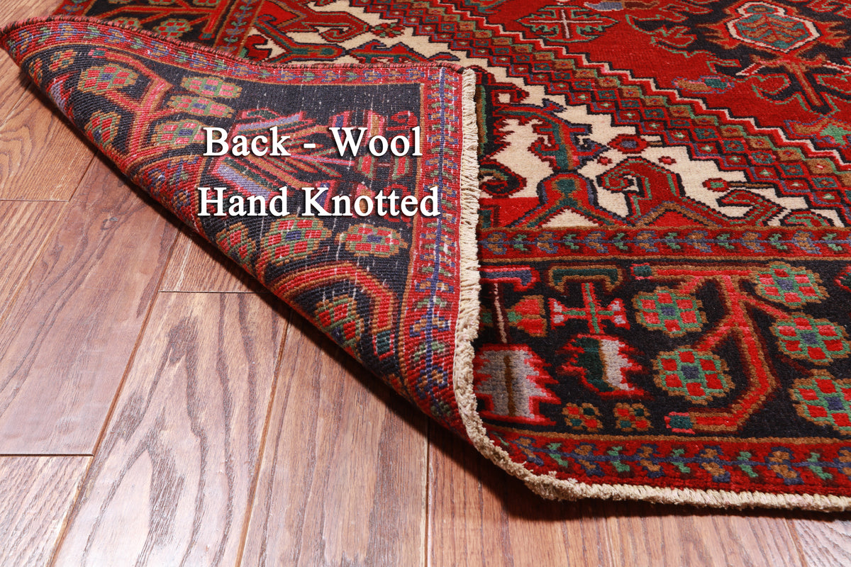 Red Vintage Persian Heriz Serapi Handmade Wool Rug - 6' 10" X 9' 11"
