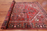 Red Vintage Persian Heriz Serapi Handmade Wool Rug - 6' 10" X 9' 11"