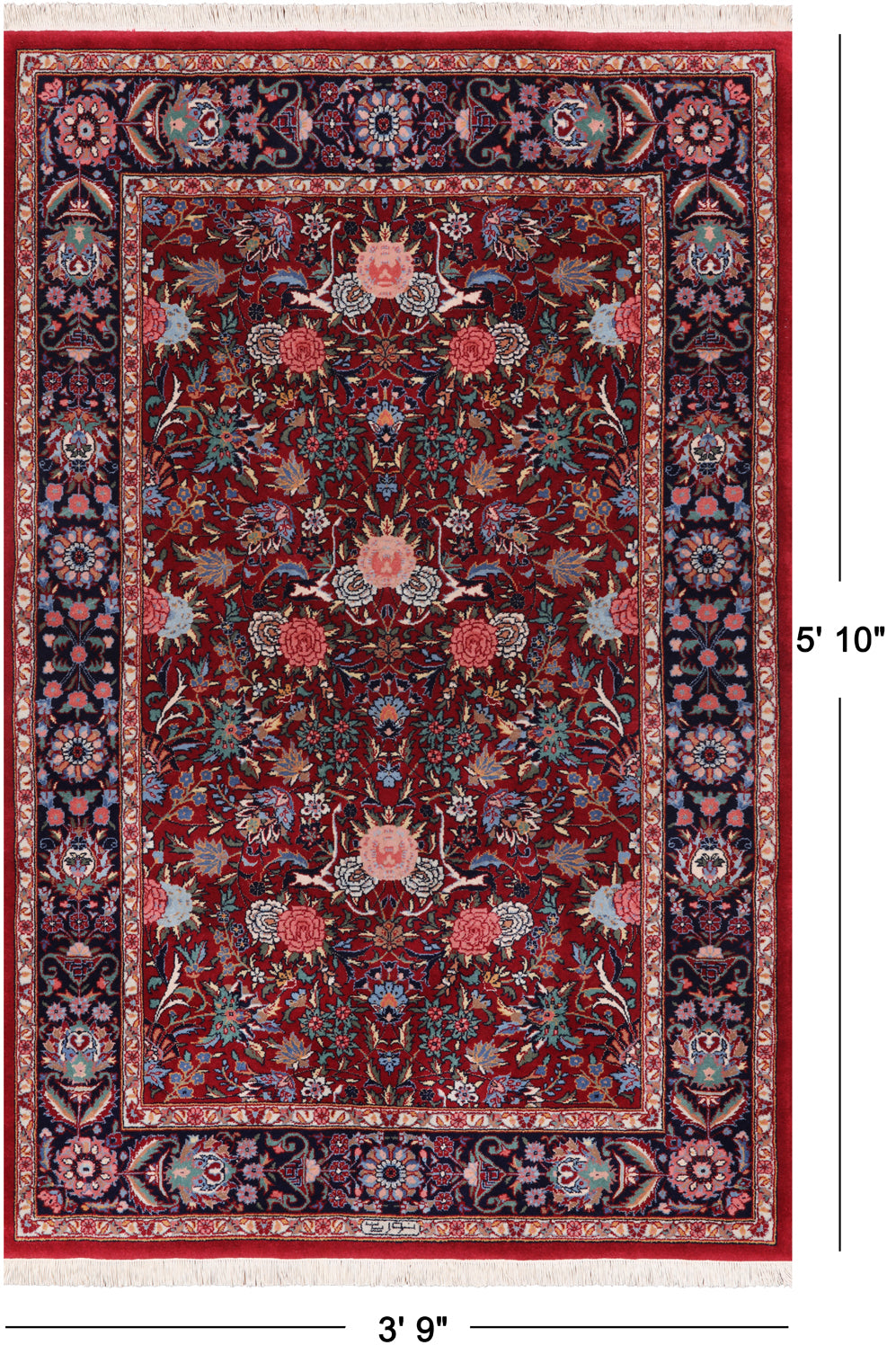 Blue Signed Persian Tabriz Hand-Knotted Wool Rug - 3' 9" X 5' 10"