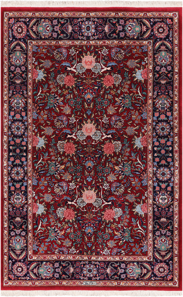 Blue Signed Persian Tabriz Hand-Knotted Wool Rug - 3' 9" X 5' 10"
