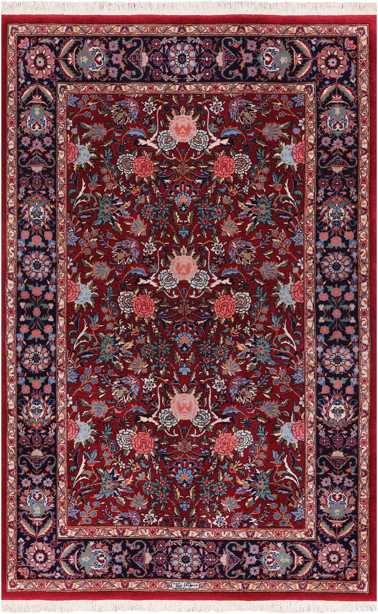 Blue Signed Persian Tabriz Hand-Knotted Wool Rug - 3' 9" X 5' 10"