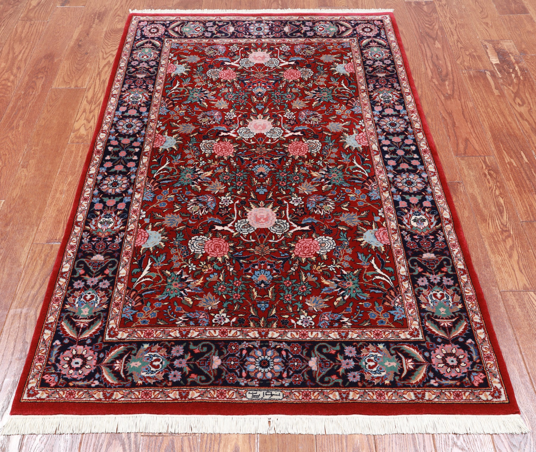 Blue Signed Persian Tabriz Hand-Knotted Wool Rug - 3' 9" X 5' 10"