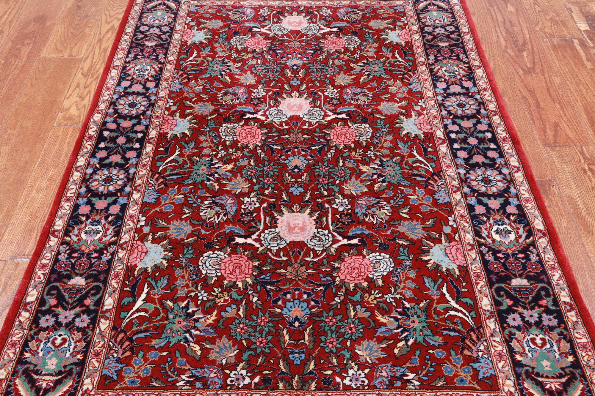 Blue Signed Persian Tabriz Hand-Knotted Wool Rug - 3' 9" X 5' 10"
