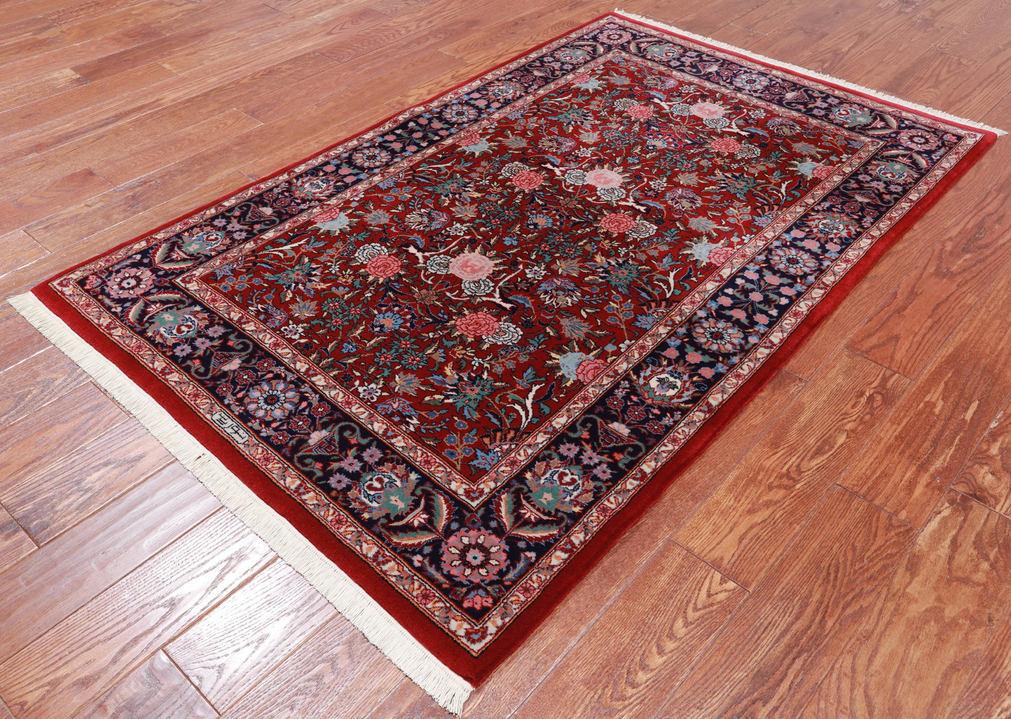 Blue Signed Persian Tabriz Hand-Knotted Wool Rug - 3' 9" X 5' 10"