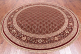 Red Round Signed Persian Tabriz Handmade Wool Rug - 8' 0" X 8' 0"