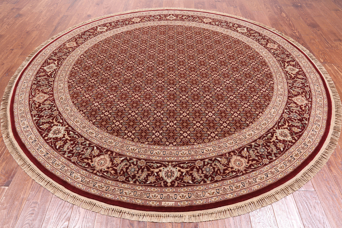 Red Round Signed Persian Tabriz Handmade Wool Rug - 8' 0" X 8' 0"