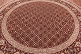 Red Round Signed Persian Tabriz Handmade Wool Rug - 8' 0" X 8' 0"