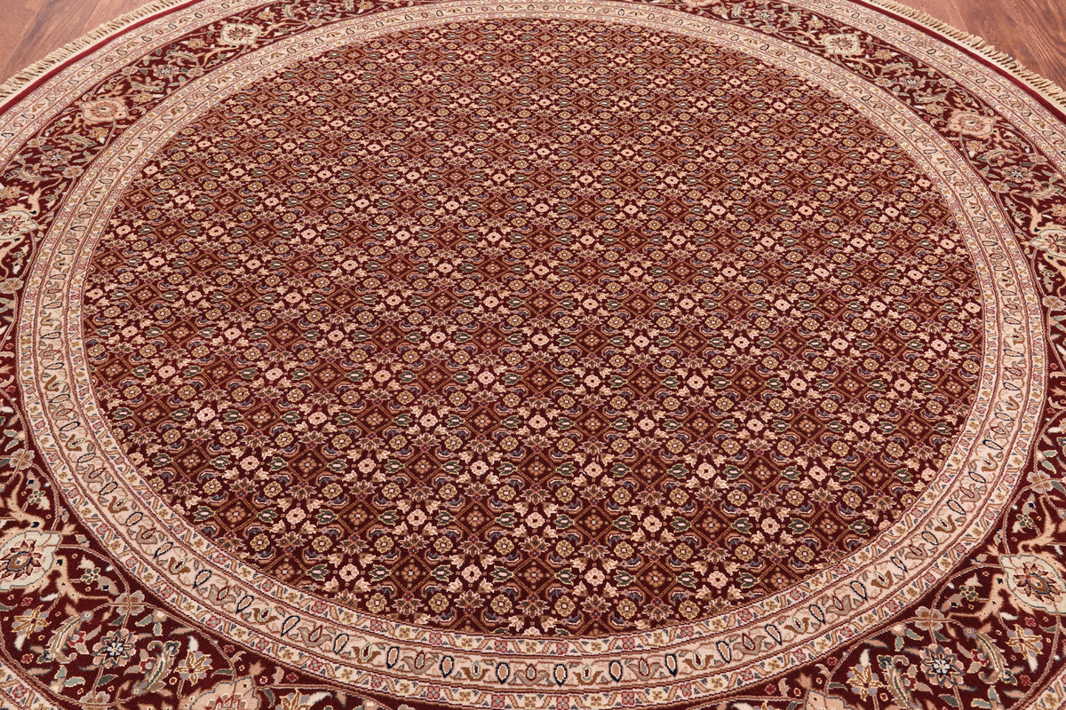 Red Round Signed Persian Tabriz Handmade Wool Rug - 8' 0" X 8' 0"