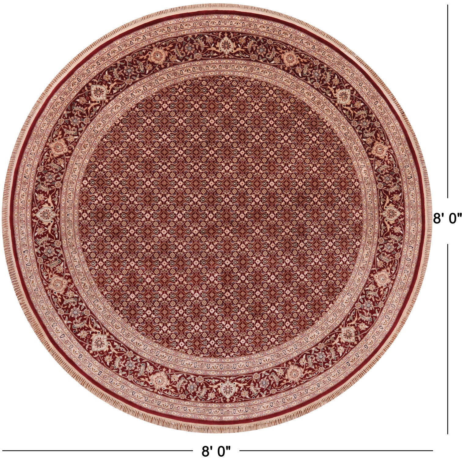 Red Round Signed Persian Tabriz Handmade Wool Rug - 8' 0" X 8' 0"