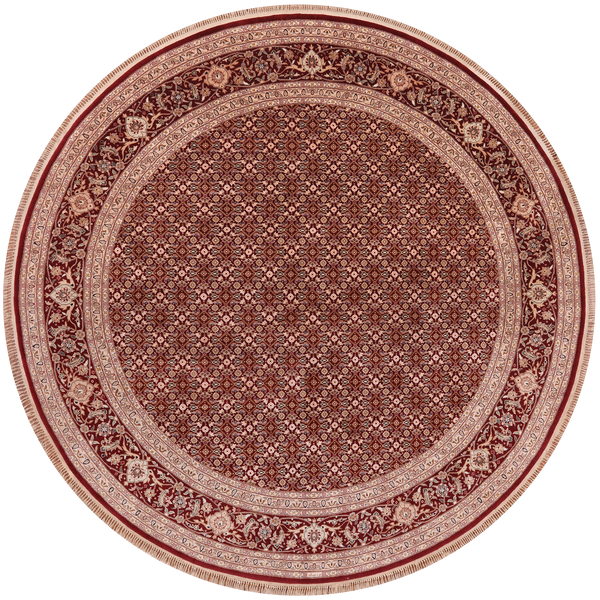 Red Round Signed Persian Tabriz Handmade Wool Rug - 8' 0" X 8' 0"