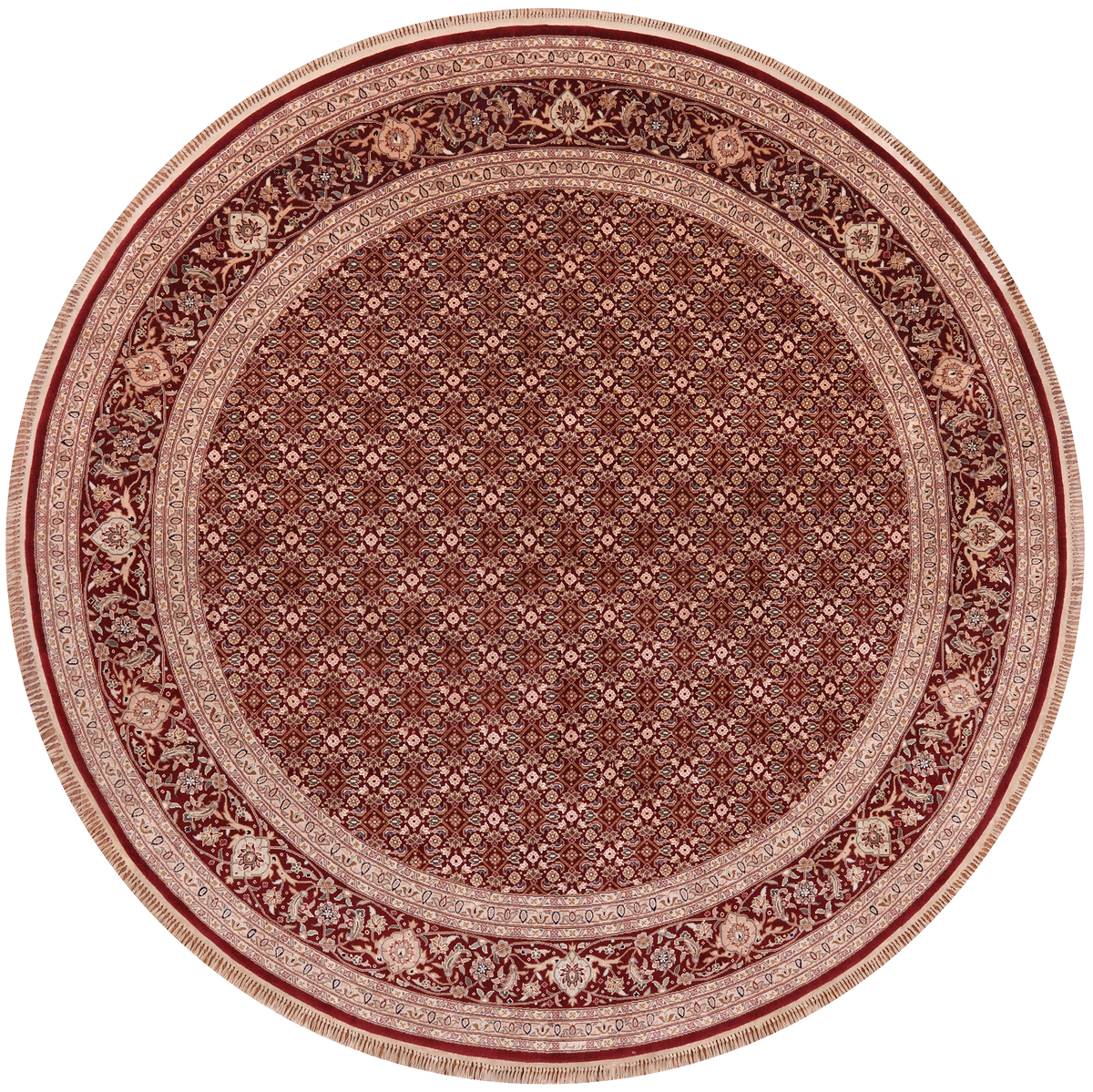 Red Round Signed Persian Tabriz Handmade Wool Rug - 8' 0" X 8' 0"