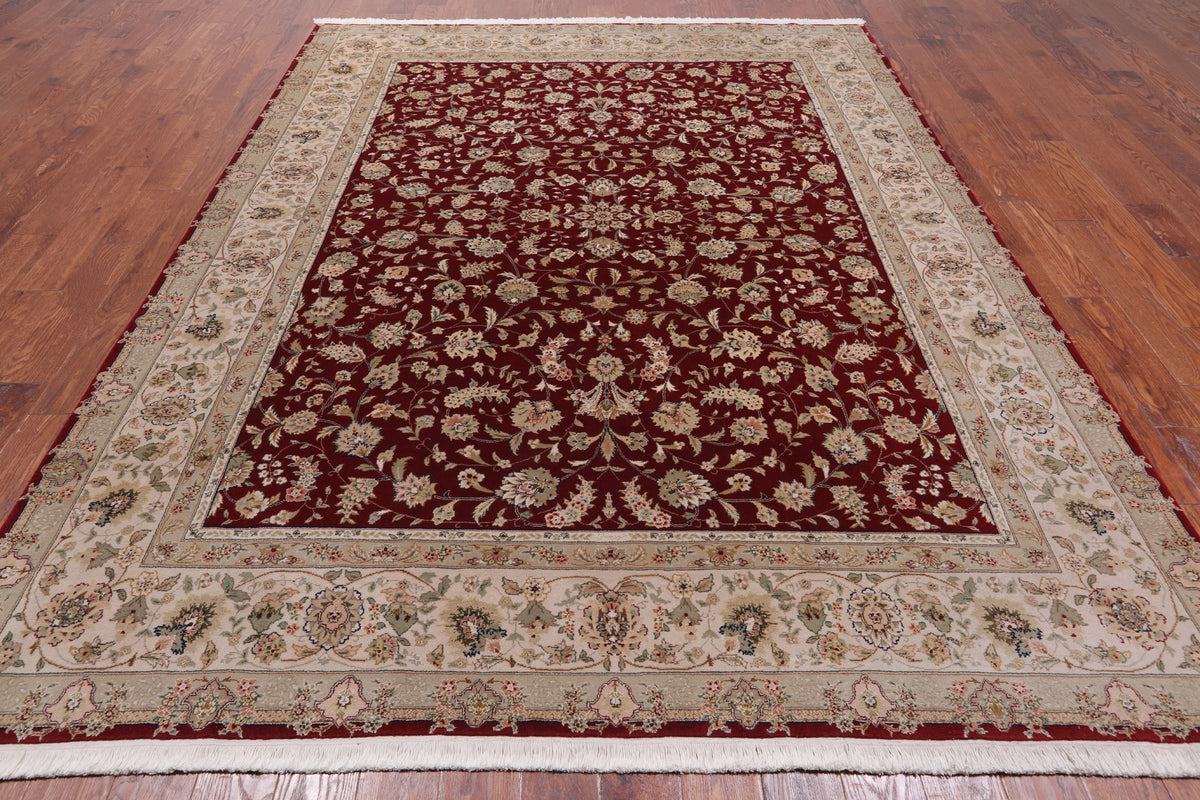 Red Persian Tabriz Hand-Knotted Wool & Silk Rug - 7' 10" X 9' 10"