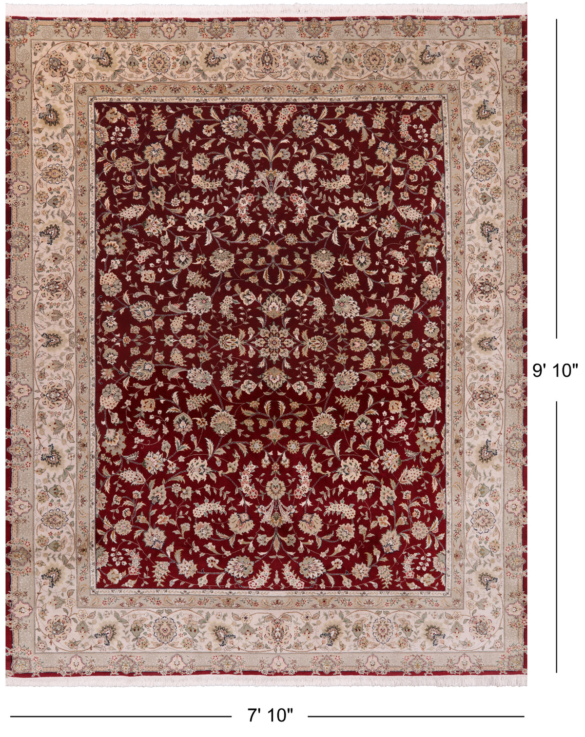 Red Persian Tabriz Hand-Knotted Wool & Silk Rug - 7' 10" X 9' 10"