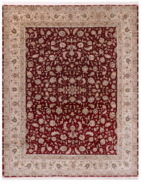 Red Persian Tabriz Hand-Knotted Wool & Silk Rug - 7' 10" X 9' 10"