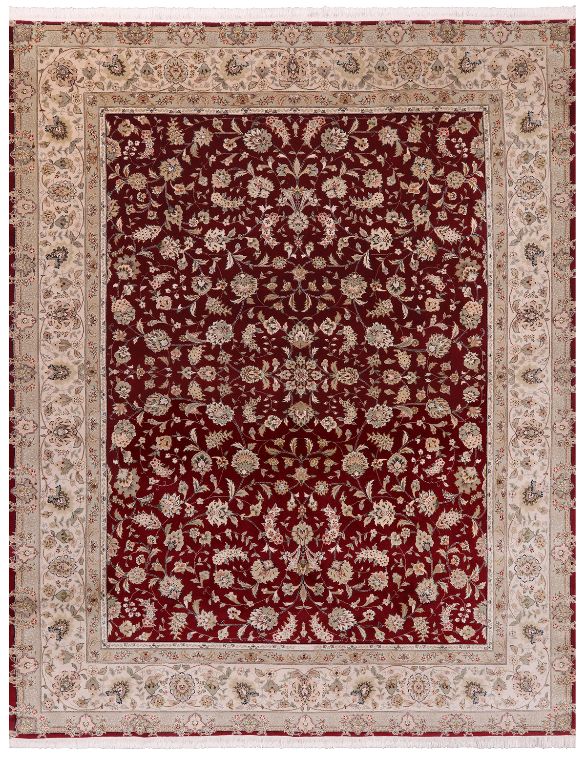 Red Persian Tabriz Hand-Knotted Wool & Silk Rug - 7' 10" X 9' 10"