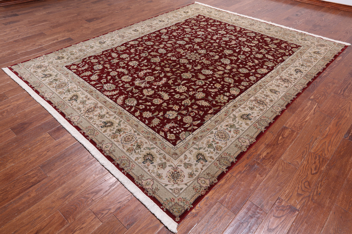 Red Persian Tabriz Hand-Knotted Wool & Silk Rug - 7' 10" X 9' 10"