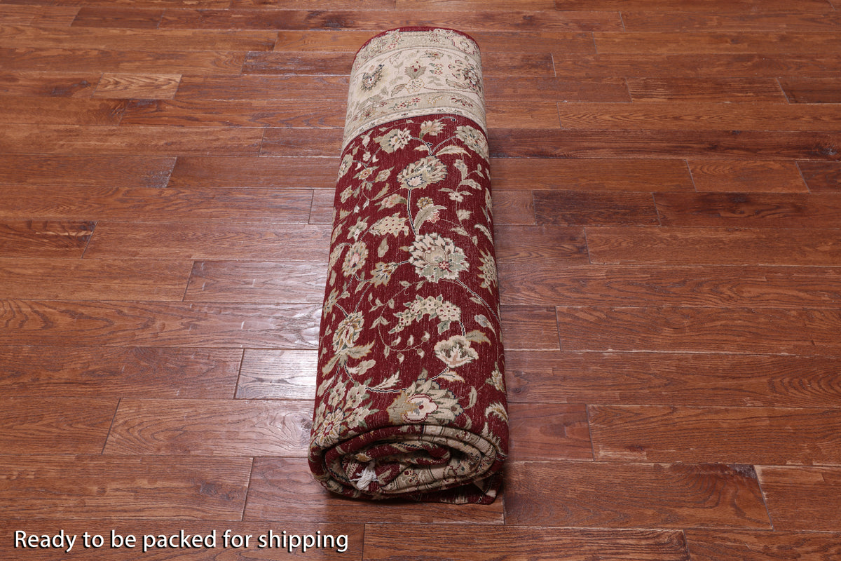 Red Persian Tabriz Hand-Knotted Wool & Silk Rug - 7' 10" X 9' 10"