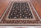 Navy Blue Persian Tabriz Hand Knotted Wool & Silk Rug - 7' 8" X 9' 9"