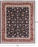 Navy Blue Persian Tabriz Hand Knotted Wool & Silk Rug - 7' 8" X 9' 9"