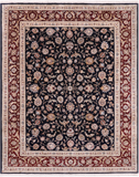 Navy Blue Persian Tabriz Hand Knotted Wool & Silk Rug - 7' 8" X 9' 9"