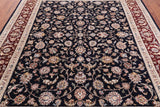 Navy Blue Persian Tabriz Hand Knotted Wool & Silk Rug - 7' 8" X 9' 9"