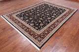 Navy Blue Persian Tabriz Hand Knotted Wool & Silk Rug - 7' 8" X 9' 9"