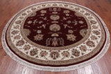 Red Round Persian Tabriz Hand Knotted Wool & Silk Rug - 8' 1" X 8' 1"