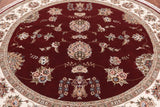 Red Round Persian Tabriz Hand Knotted Wool & Silk Rug - 8' 1" X 8' 1"