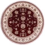 Red Round Persian Tabriz Hand Knotted Wool & Silk Rug - 8' 1" X 8' 1"