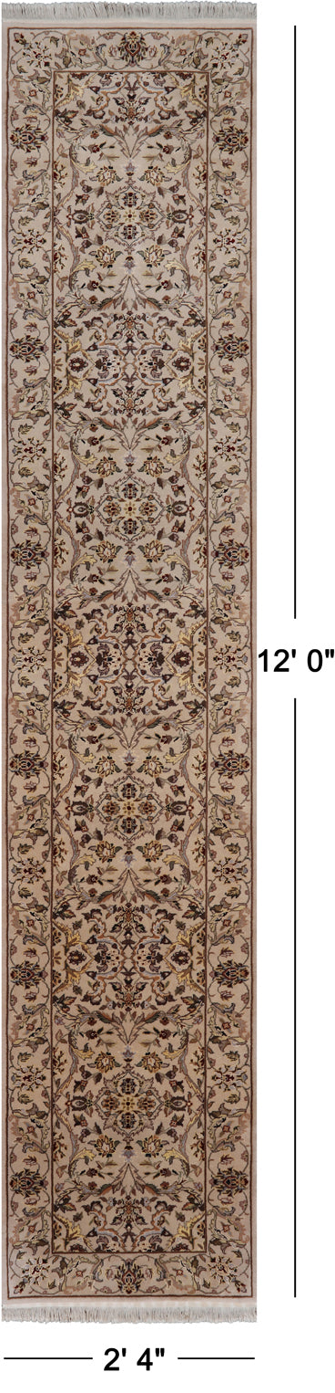 Ivory Persian Tabriz Handmade Wool & Silk Runner Rug - 2' 4" X 12' 0"