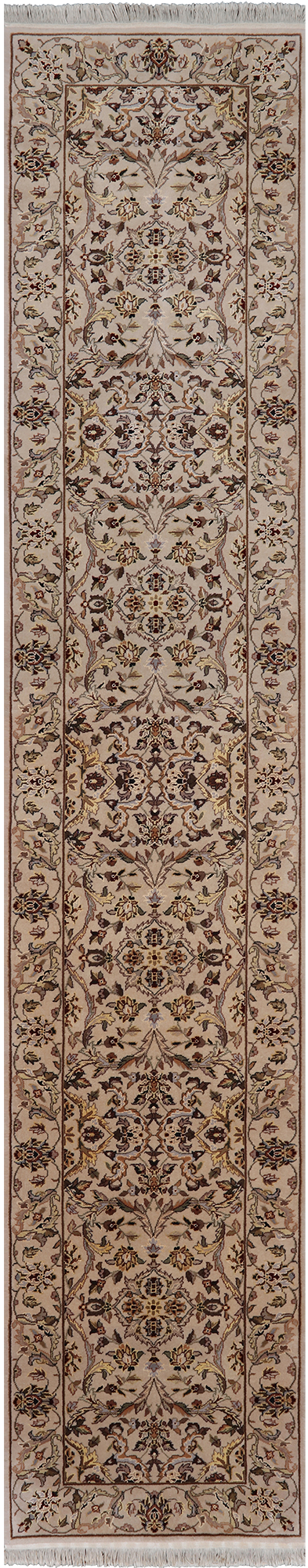 Ivory Persian Tabriz Handmade Wool & Silk Runner Rug - 2' 4" X 12' 0"